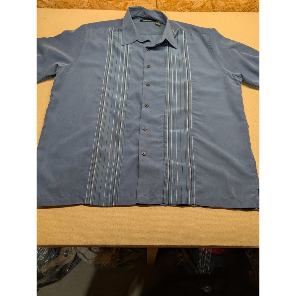 A(x)ist Men's Shirt Size XXL Blue With Tan Vertical Lines 100% Polyester